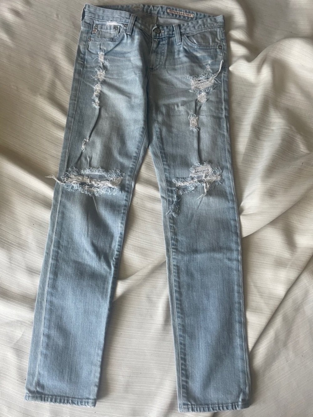 Ag Adriano Goldschmied Light Blue Distressed Skinny Jeans
